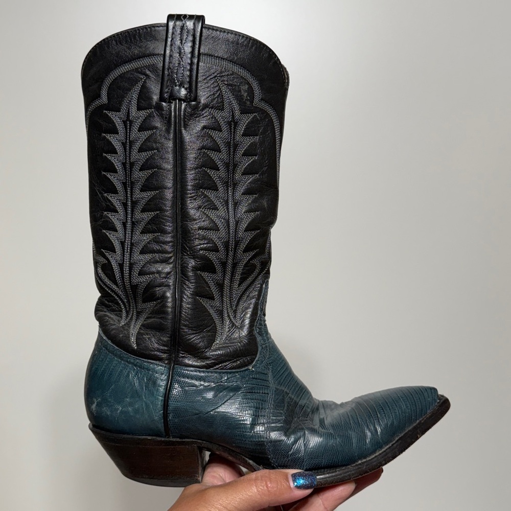Tony Lama Vintage Teal and Black Lizard Boots